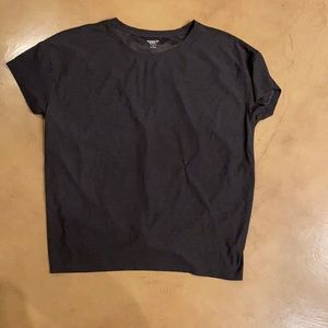 Charcoal black short sleeve workout top with tie detail